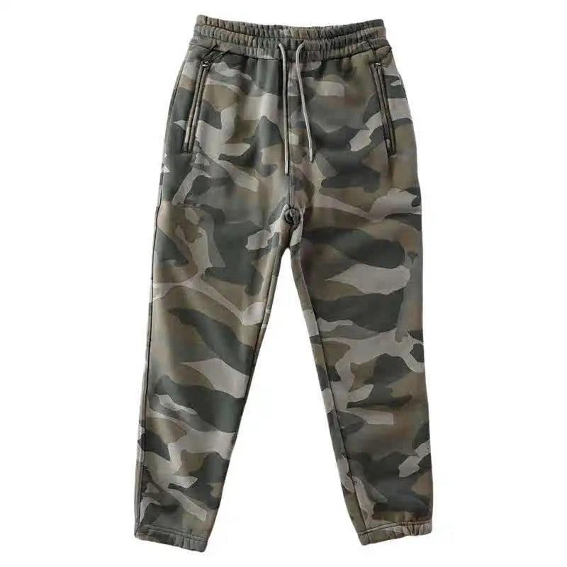 Autumn and Winter American Retro Thickened Velvet Camouflage Sweatpants Men's Fashion Drawstring Sports Casual Ankle-tied Pants