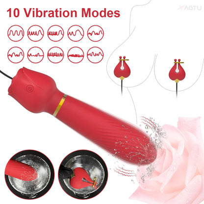Nipple Vibrator for Women with Nipple Clamps Breast Clips Clitoral Stimulation G Spot Wand Vibrators Adult Goods for Couples 18+