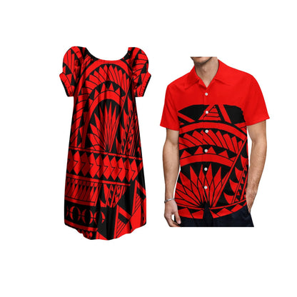 New Design Customize Polynesian Print Micronesian Loose Casual puffy dress Plus Size Women Clothing