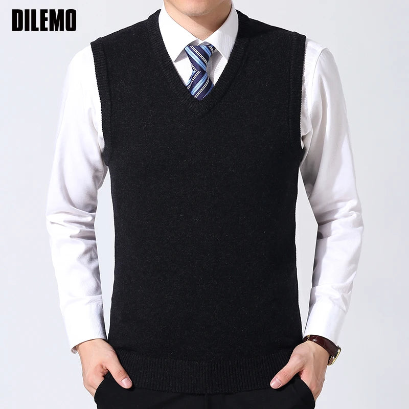 2025 New Fashion Brand Sweater Man Pullovers Vest Slim Fit Jumpers Knitwear Sleeveless Winter Korean Style Casual Clothing Men