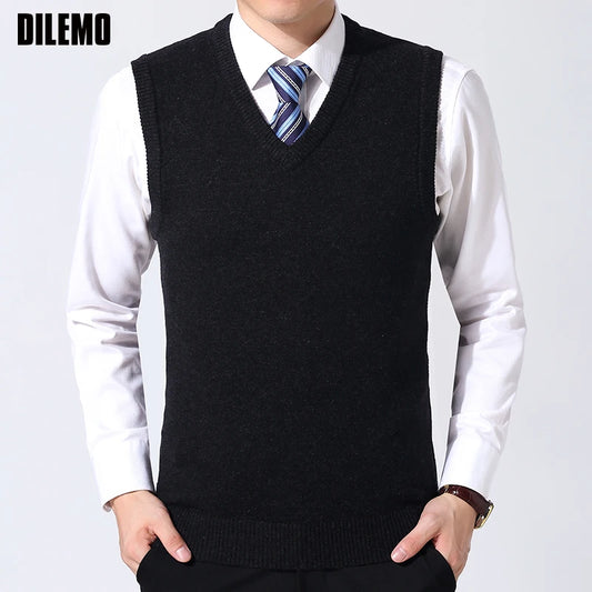 2025 New Fashion Brand Sweater Man Pullovers Vest Slim Fit Jumpers Knitwear Sleeveless Winter Korean Style Casual Clothing Men