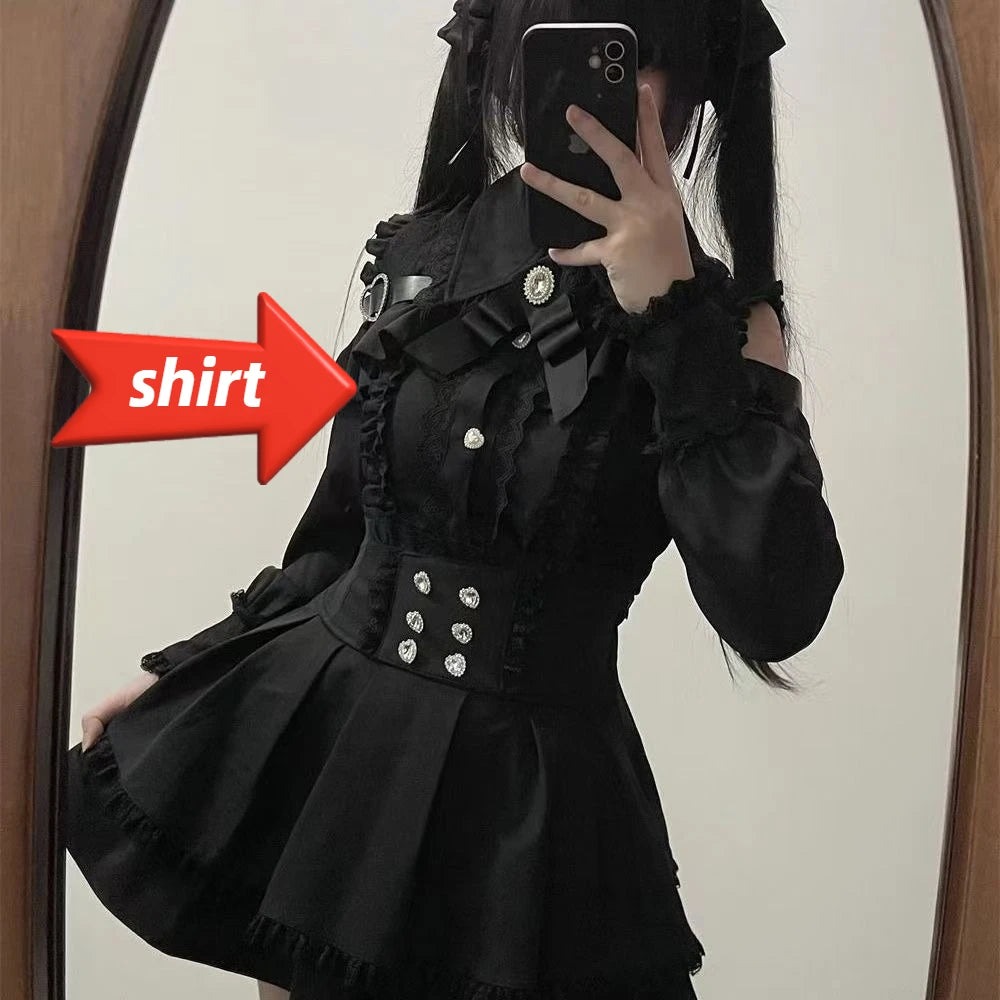 Jirai Kei Lolita Blouse Kawaii Top Women Cute Japanese Style Shirt with Bow Y2K Elegant Long Sleeve Sweet Casual Aesthetic Tops