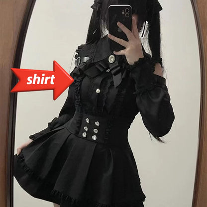 Jirai Kei Lolita Blouse Kawaii Top Women Cute Japanese Style Shirt with Bow Y2K Elegant Long Sleeve Sweet Casual Aesthetic Tops