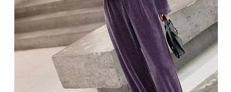 Fashionable Corduroy Set Women's Autumn Winter New Style Elegant Lady Fragrance Wind Coat Wide Leg Pants Two Piece Suit