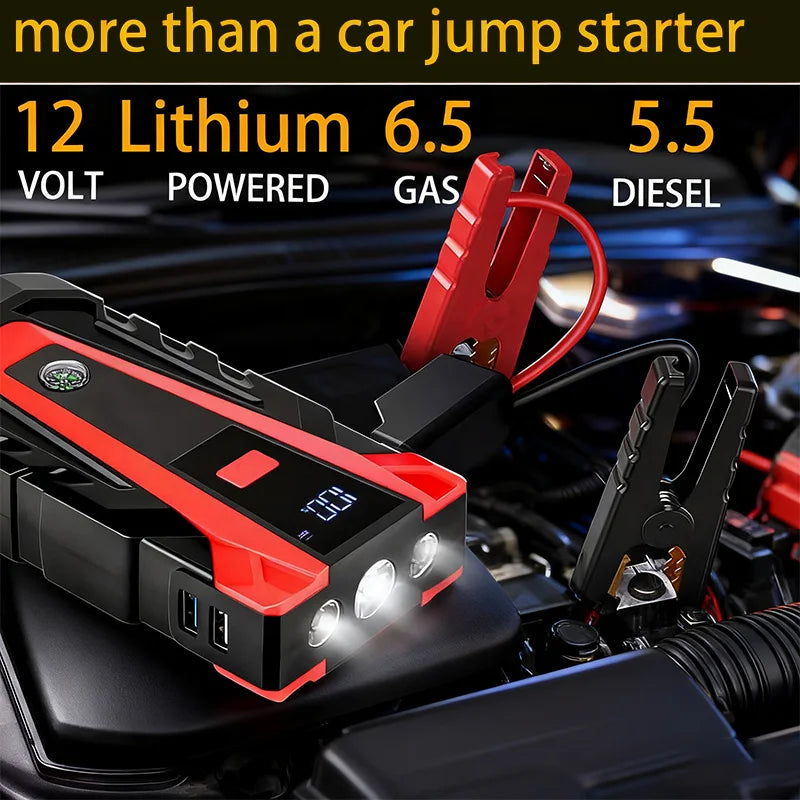 2026 New 12V Portable Jump Starter Equipped with Rechargeable Lithium Dual USB Ports LED Light Emergency Car Battery Booster