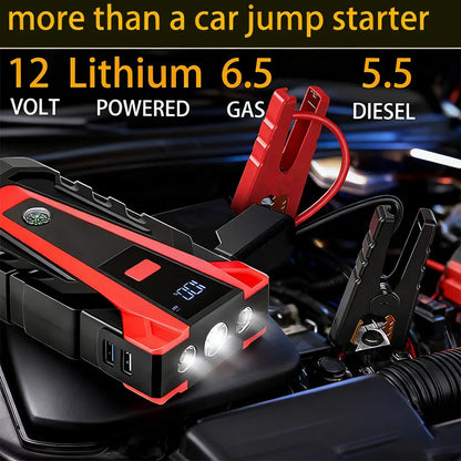 2026 New 12V Portable Jump Starter Equipped with Rechargeable Lithium Dual USB Ports LED Light Emergency Car Battery Booster