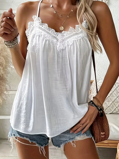 2026 New Summer Sexy Lace Splice V-Neck Tank Top Breathable Slim Fit Cami Tops Holiday Party Base Layer