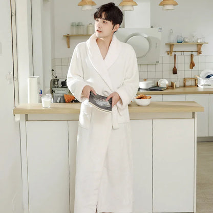 Couple Flannel Robe Winter Thick Warm Bathrobe Long Fleece Sleepwear Loungewear for Men and Women