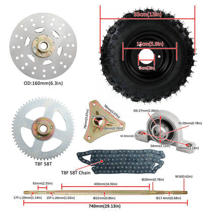 29" Complete Wheel Hub Kit for Go Kart Quad Trike Drift Bikes Rear Axle Tire Assembly