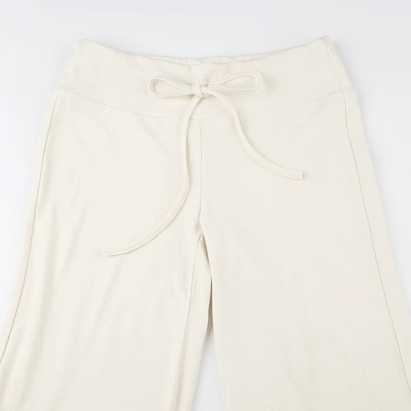 Rockmore Spicy Girl Low Waist Straight Leg Pants Pure Color Flip Waist Versatile Long Trousers Street Style Casual Pants