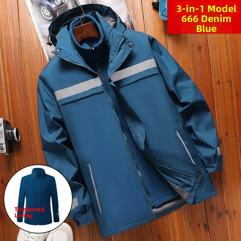 Thickened Fleece Lined Cotton Jacket for Men Work Site Reflective Winter Labor Protection Outerwear Cold Resistant Coat Print...