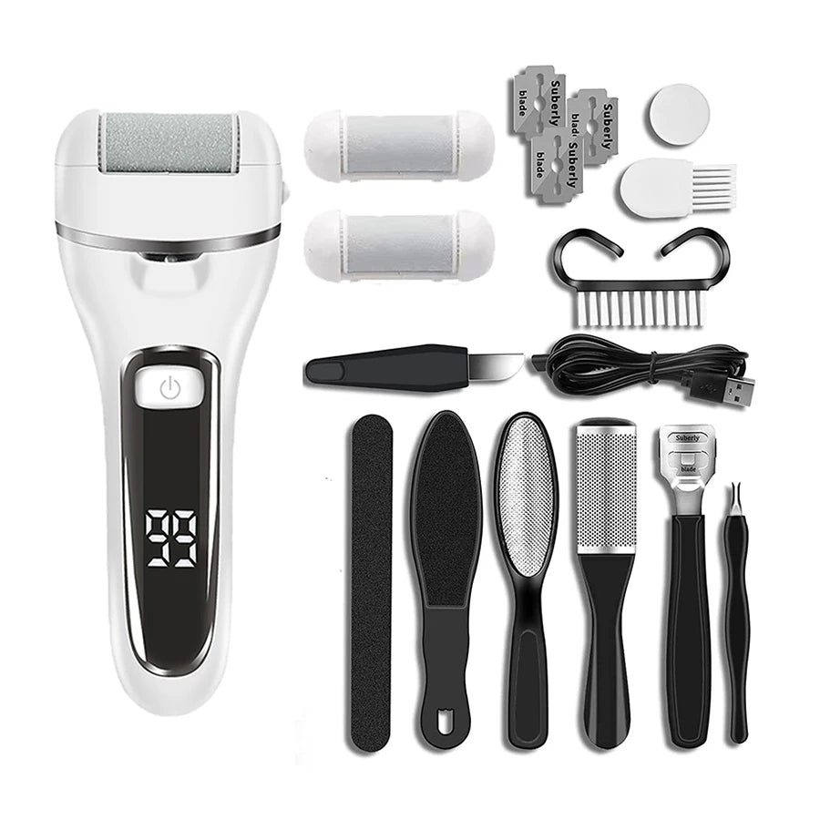 Electric Callus Remover Professional Rechargeable Foot File Pedicure Machine With 3 Heads For Heel Dead Skin Scrubber