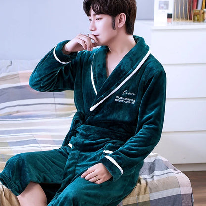 Thiened Coral Fce Men's Batobe Winter Pyjamas Flannel Robe Large Size Morning Robe Fce Home Clothes Polyester Fiber