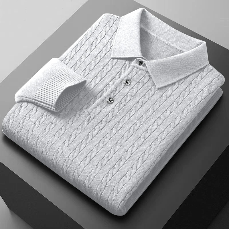 Animal Game Men's Knitted Polo Shirts Button Cable Pullover Sweater V-neck Long Sleeve Outerwear Warm Heavyweight Solid Jumper