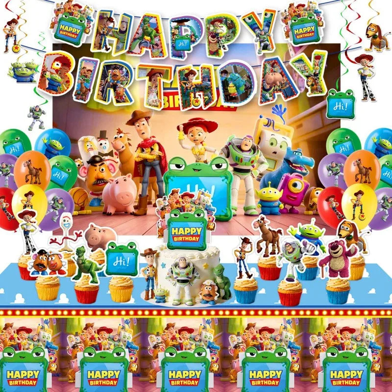Toy Stories Theme Birthday Party DIY Decoration Toy Inspire Backdrop Hot Anime Cartoon Paper Plate Cup Birthday Party Supplies