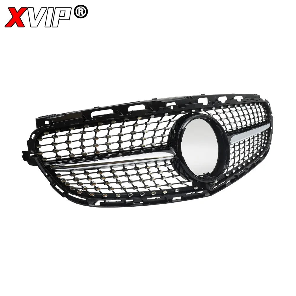 XVIP Chrome Black Diamonds Style Upper Grille Grill For Mercedes Benz E-Class W212 4 Door 2014-16 E200 E250 E300 E350 E400 E500