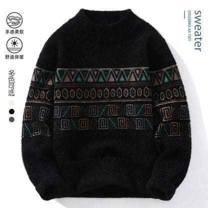 Men's Fashion stripe pattern Sweaters 2024 Autumn/Winter Loose Knittwear Men sweater youth Thick Warm wool pullovers M-4XL ﻿