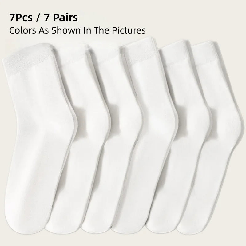 Men's Modal Cotton Spring/Summer Breathable Anti-Odor Sports Socks; Breathable Business Mid-Calf Socks 7PCS