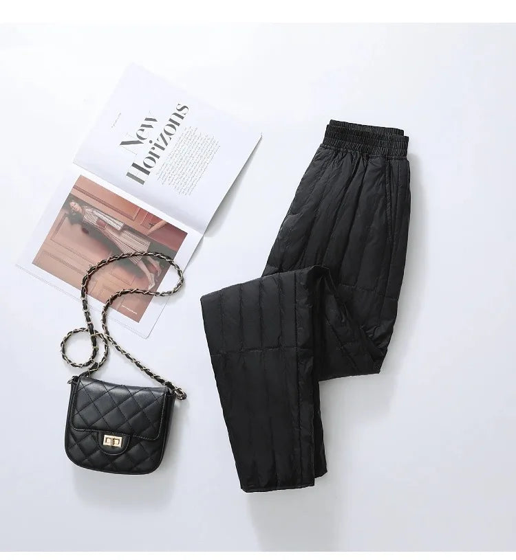 Winter Warm Men's Down Casual Elastic Waist Pants 2025 New Plus Size 5XL-6XL (Up To 100kg) Male Thickened Lined Keep Cold Pants