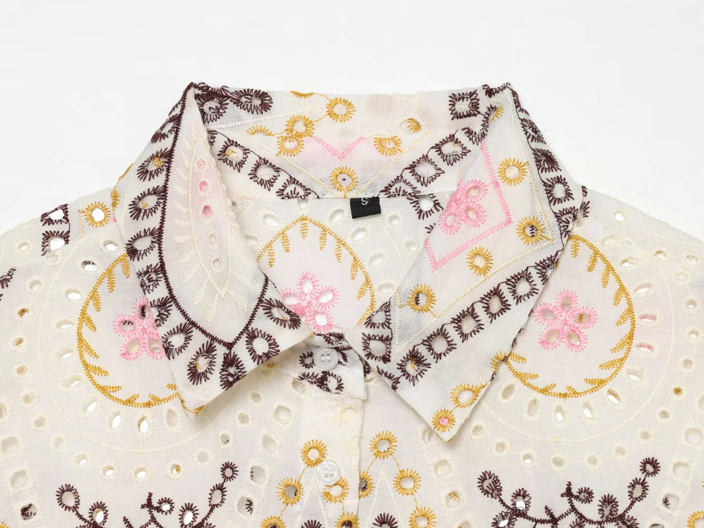 European and American 2026 summer new women's casual simple lapel short sleeved hollow embroidery short shirt
