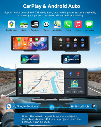 10.26" 4K 64GB Dash Cam Touch Screen Car Stereo Rearview Wireless Apple Carplay Android Auto Dual Len Recorder Dashboard