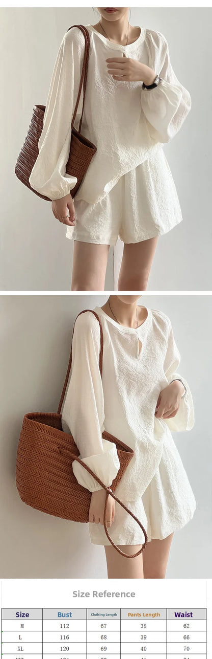 Casual Modal Loose Women's Summer Sun Protection irt And orts Two-Piece Set Faionable Versatile Cotton round Ne Top