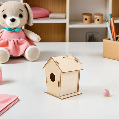 6Pcs DIY Wooden Birdhouse Painting Craft for Kids Outdoor Hanging Unpainted Wood Bird Houses to Paint Birdhouse Kit for Kids