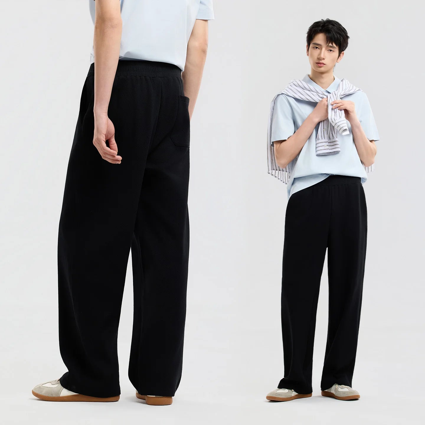 Metersbonwe Men's Loose Straight Leg Casual Pants 2026 Summer New Oversized Knit Trousers Mens Streetwear Relaxed Fit Bottoms