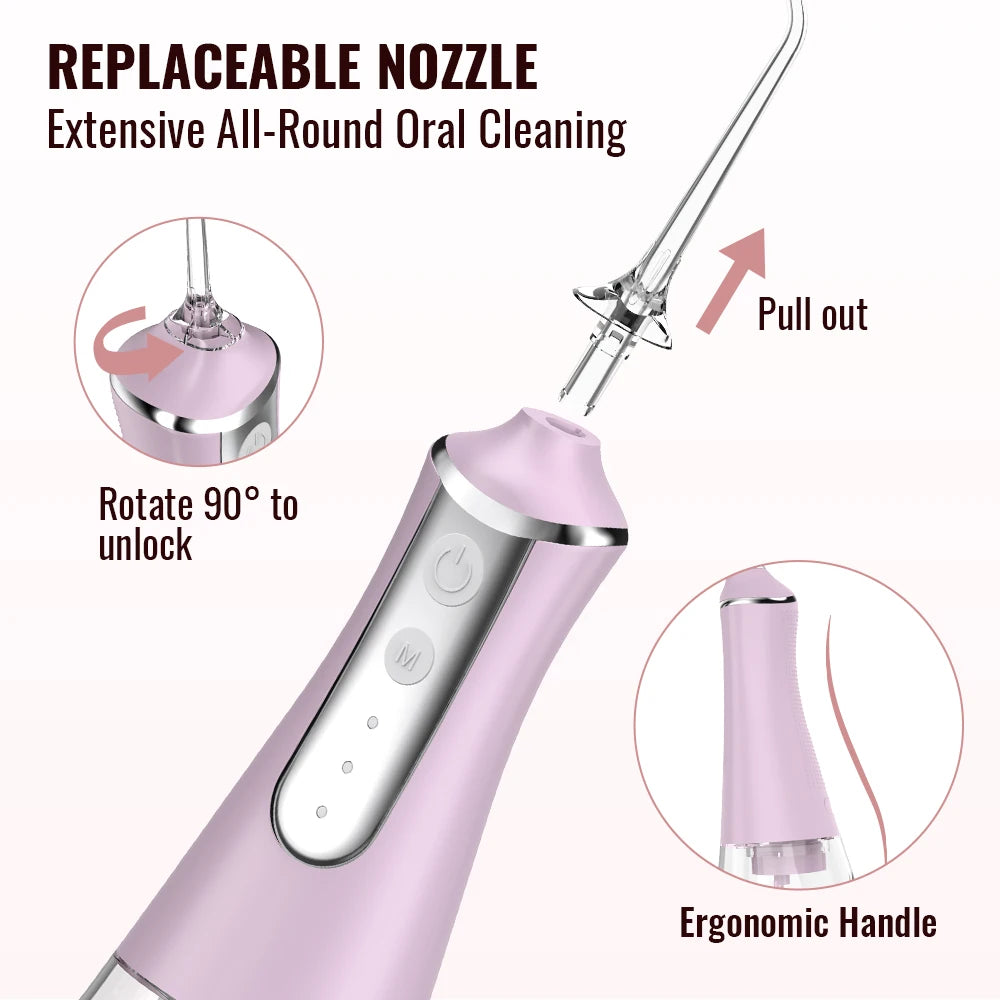 Electric oral irrigator with 3 cleaning modes, USB rechargeable, waterproof, 5 nozzles, portable dental irrigator