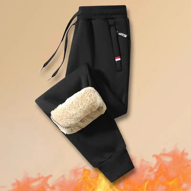 Thickened Fleece Lined Men's Sweatpants Loose Fit Casual Sporty Trousers Autumn Winter Style Youthful Pure Color Long Pants