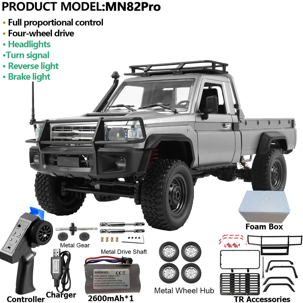 MN82PRO MN82 1/12 RC Car 4WD 2.4G Remote Control Car Simulation Classic All-terrain Off-road LED Light RC Truck Toys As Kid Gift