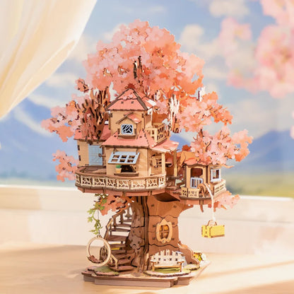 Rolife Sakura Tree House 3D Puzzles DIY Model Building Toy Wooden Craft Kits Hobby for Adult Brain Teaser Gift for Home Decor