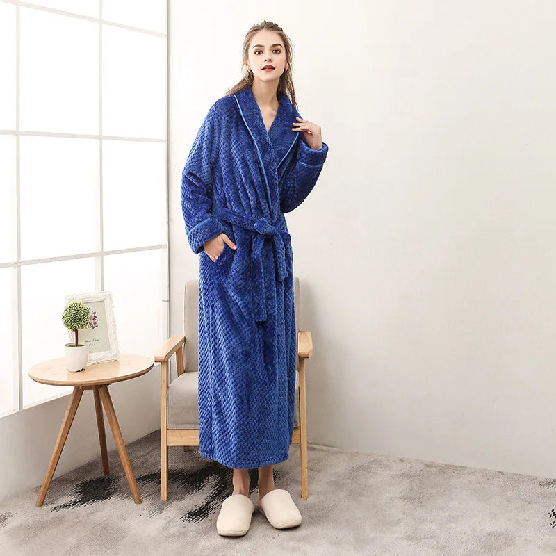 2026 Thickened Sherpa Couple Robe Long White Winter Sleepwear Belted Bathrobe