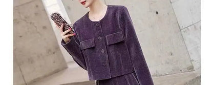 Fashionable Corduroy Set Women's Autumn Winter New Style Elegant Lady Fragrance Wind Coat Wide Leg Pants Two Piece Suit