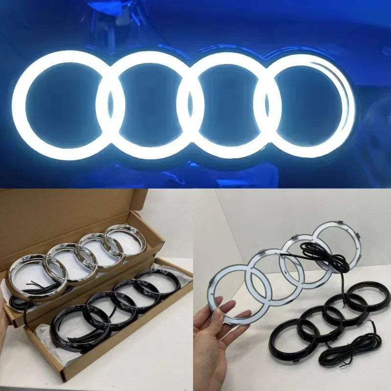 Audi 4-ring logo LED dynamic light front grille lamp Audi A3A4A5A6A7A8S3 S4 S5 S6 S7 Q3 Q5 Q7 black and silver.Quick delivery