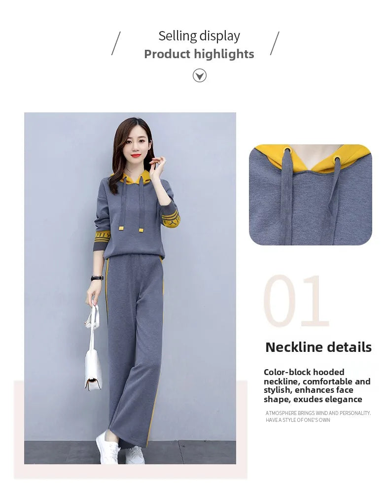 Fashionable Casual Sportswear Set Women's Hoodie And Wide Leg Pants Slimming Two Piece Suit Spring Autumn New Arrival