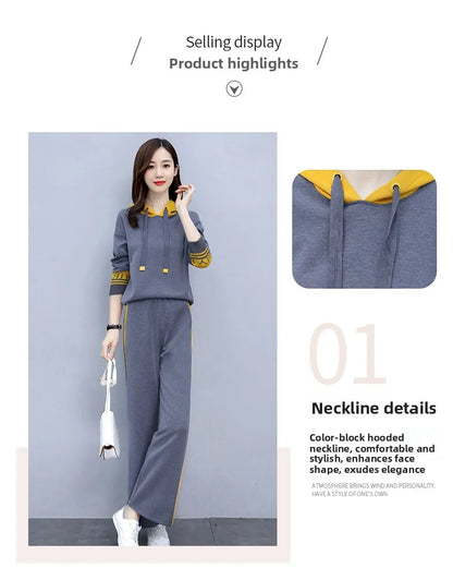 Fashionable Casual Sportswear Set Women's Hoodie And Wide Leg Pants Slimming Two Piece Suit Spring Autumn New Arrival