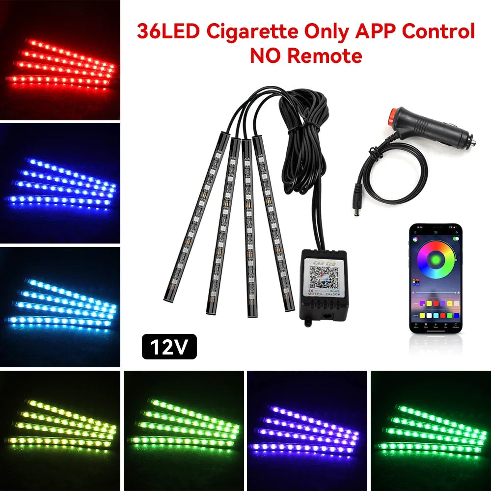 4 IN 1 Car Automotive Ambient Light Neon Foot Light Interior LED Ambient Light Car USB/Cig Music Light Environment Decoration