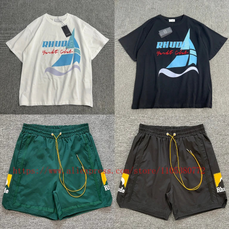 New Arrival RHUDE Print Casual Shorts Loose Street Shorts with Pockets Men's High Quality Shorts