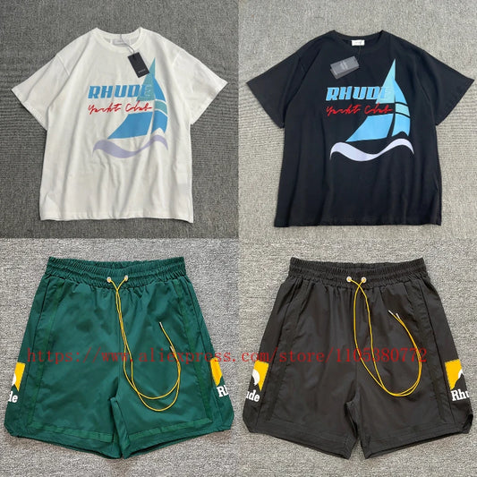 New Arrival RHUDE Print Casual Shorts Loose Street Shorts with Pockets Men's High Quality Shorts