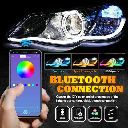 12V DRL Car LED Daytime Running Light APP Control Flexible RGB Symphony Flowing Turn Signal Strip Headlight Decorative Lamp