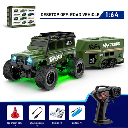 1:64 Remote Control Off-Road Vehicle 2.4G Mini Desktop Remote Control Toy Car-with Tow Box Children's Holiday Gift