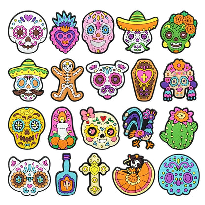 20-100Pcs Skull Skeleton Man Woman Shoe Buckle Charms Day of the Dead PVC Clog Accessories DIY Phone Case Holiday Gift