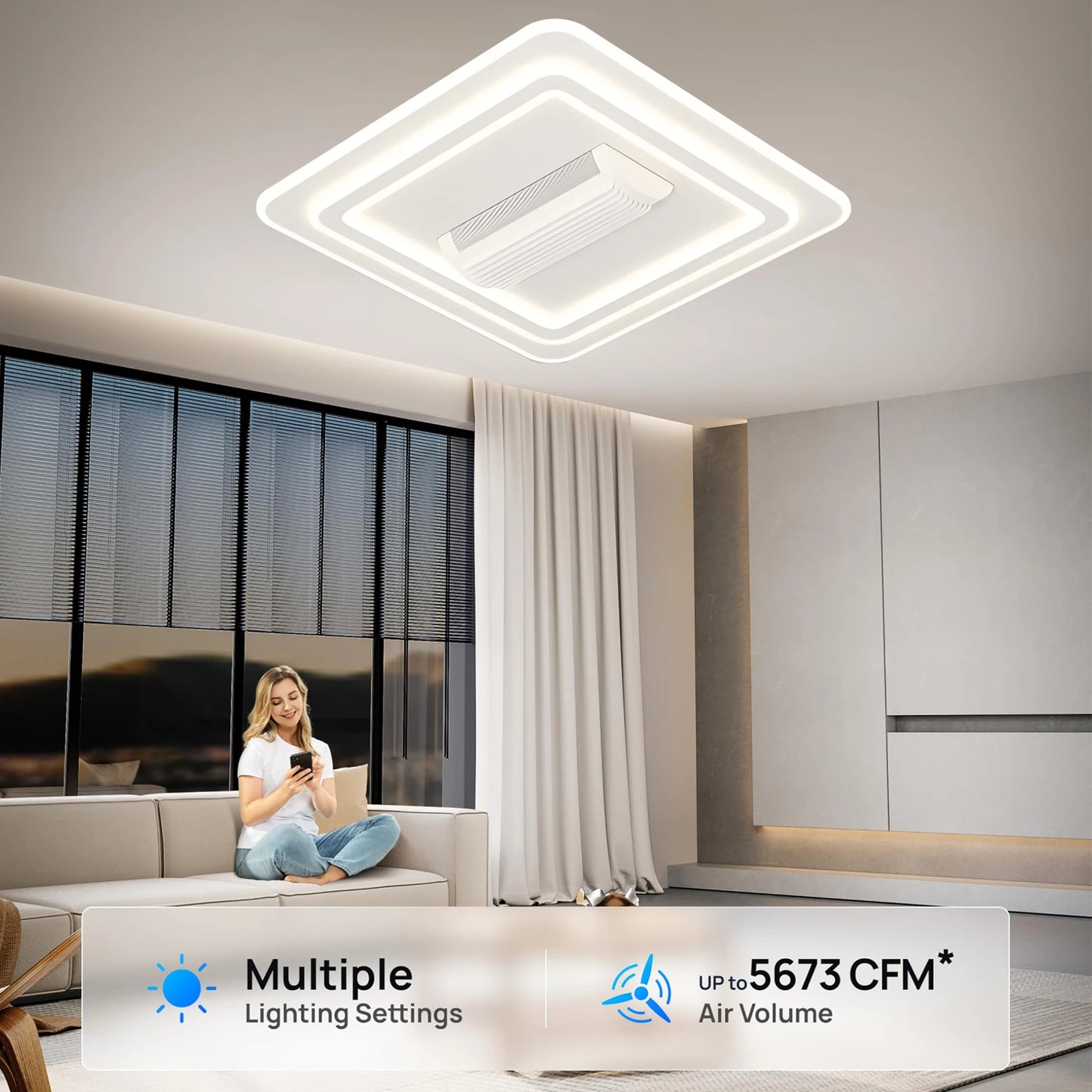 Modern Bladeless Ceiling Fan Light 6 Speed Dimmable LED Invisible Fan Lamp Living Room Bedroom Kids Room Chandelier Home Decor