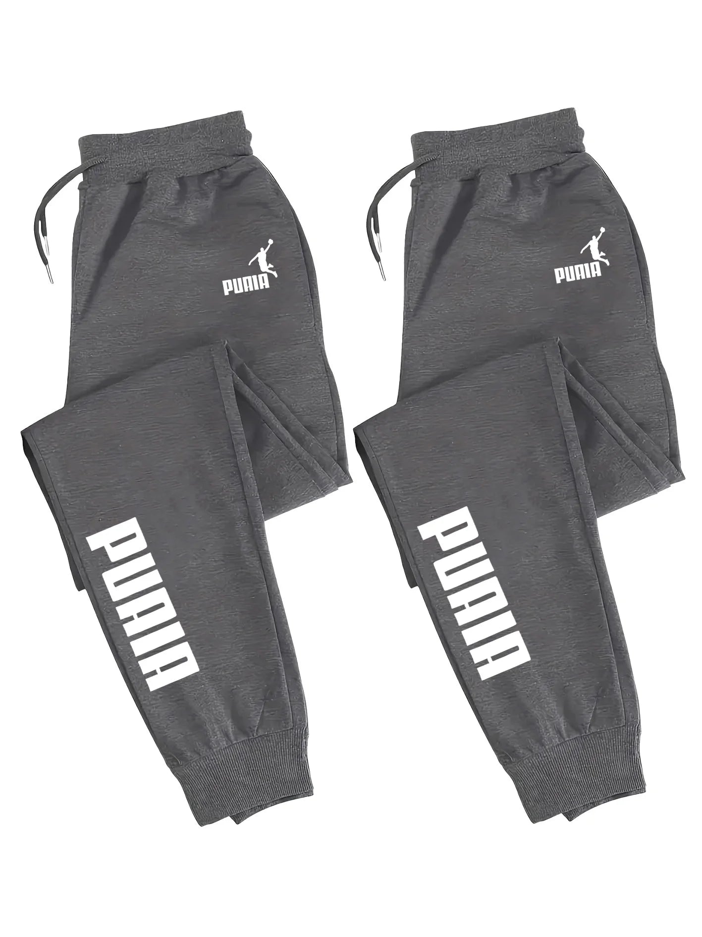 2-Pack Men's Polyester Joggers, Drawstring Waist, Wrinkle-Resistant, Breathable, Slim-Fit, Cuffed Hem, Smooth Drape, Swe