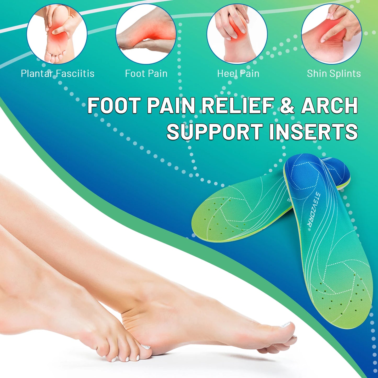 iFitna High Arch Support Orthopedic Sport Insole Plantar Fasciitis Relief Flat Foot Men Women Orthotic Insert Shoe Sole