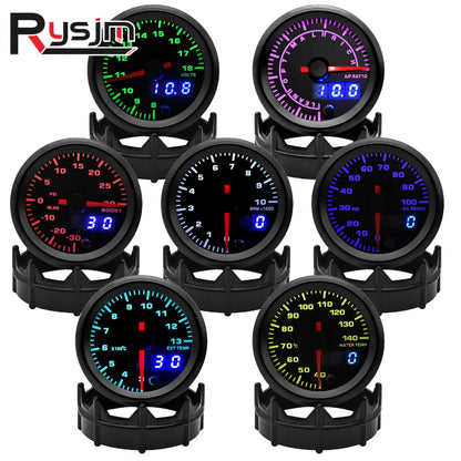 52mm Car Gauge 7 Color LED Boost Gauge Water Temp Oil Temp Oil Pressure Voltmeter Air Fuel Ratio Tachometer for 12V Racing Car
