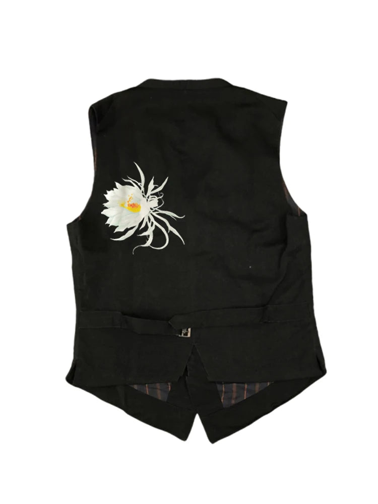 YAMAMOTOstyle Homme Men'S Suit Vest For Men Flower Waistcoat Unisex Gilet Men Vests For Women Simple Breasted Casual Man Vest