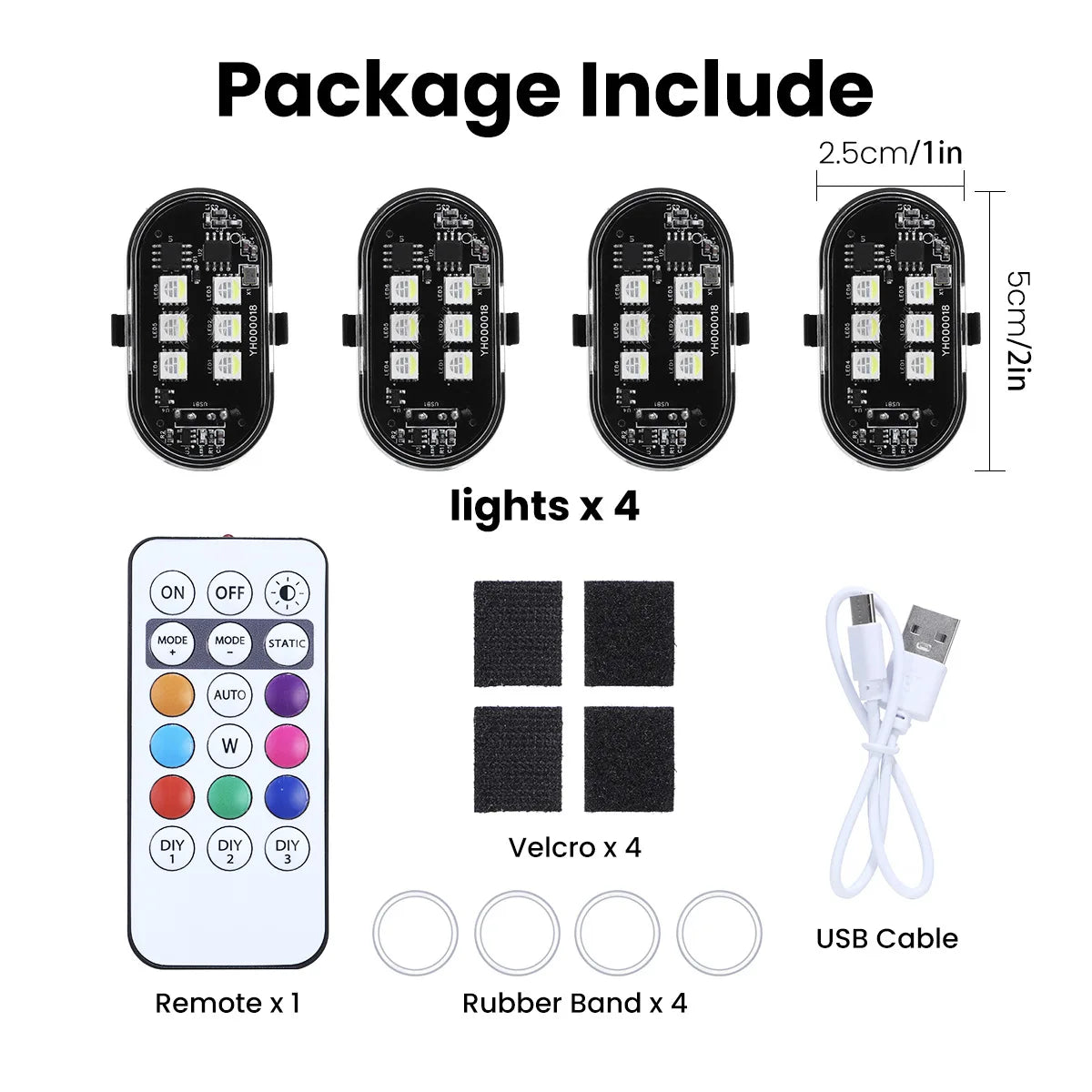 2/4/6pcs Wireless LED Strobe Lights Car Decor Atmosphere Light 8 Colors Rechargeable Led Lights Anti-Collision LED Warning Light