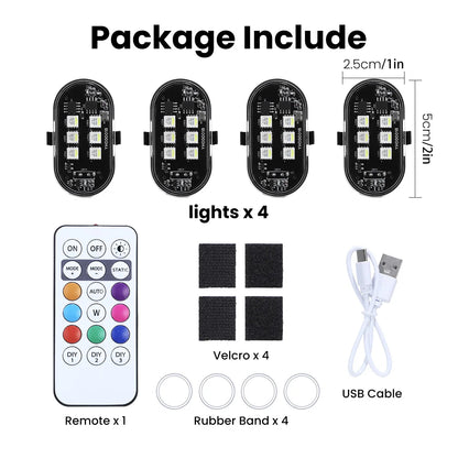 2/4/6pcs Wireless LED Strobe Lights Car Decor Atmosphere Light 8 Colors Rechargeable Led Lights Anti-Collision LED Warning Light